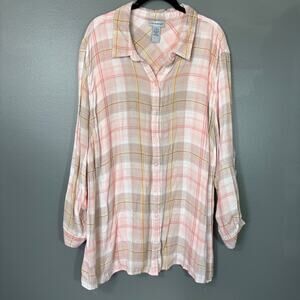 Catherines Pink Plaid Button Up Shirt - Size 2X (22/24W) - Women's Plus Size Top